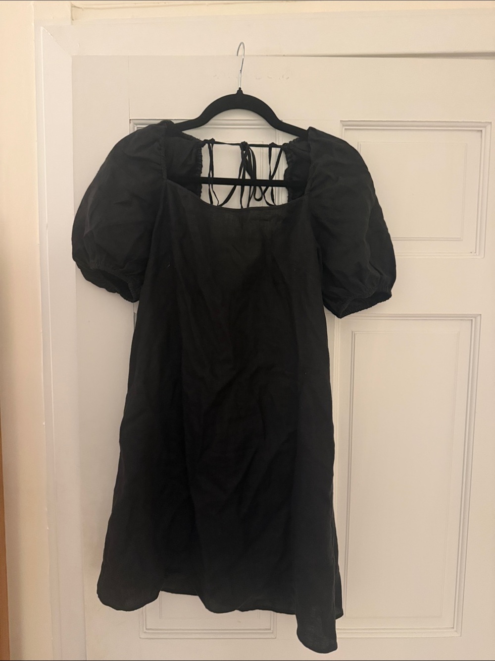 & Other Stories Black Puff-Sleeve Mini Dress with Back Tie